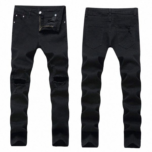 

denim jeans casual trend men's youth fashion korean style ripped plus size hole q3uv#, Blue