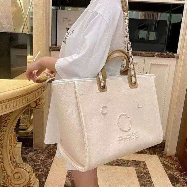 

fashion women's luxury evening bags brand ch handbags pearl tote canvas beach bag designers female portable shoulder large capacity big, Black;red