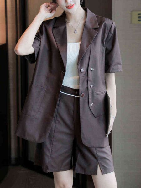 

new fashion women business blazer shorts suit casual elegant jackets high waist pants two pieces set femme korean loose outfits j220813, White;black