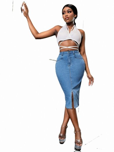 

women's skirts sxy patch detail split hem denim skirt m11sgh#, Black