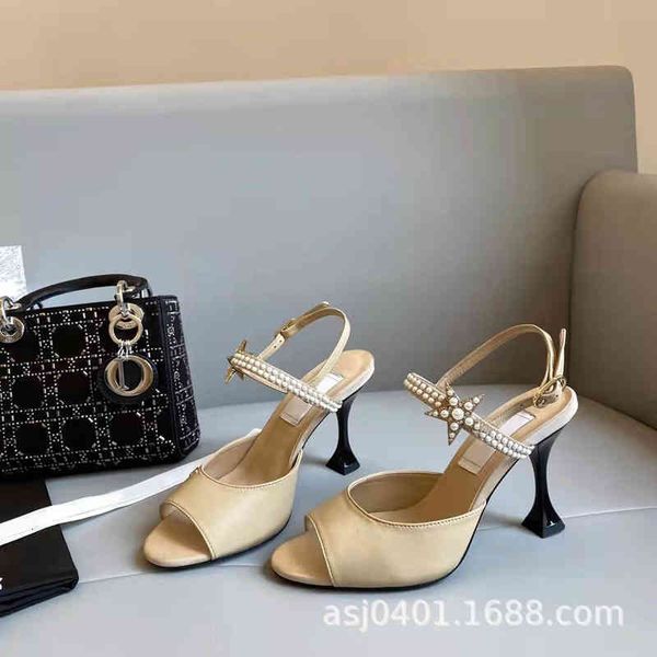 

fashion sandals princess comfortable sheepskin women's shoes pearl five pointed star fish mouth high-heeled sandals in spring and p5ue, Black
