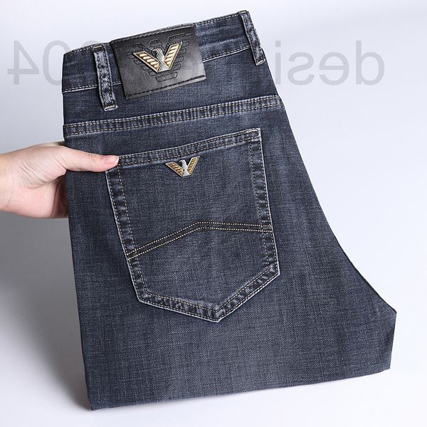 

men's jeans designer brand spring and summer thin jeans men's high waist elastic straight tube loose business casual denim pants s, Blue