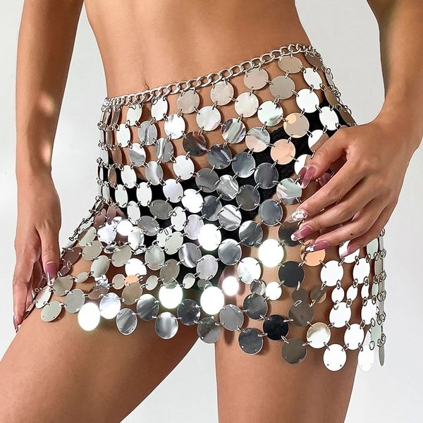 

ingesight.z shiny plastics sequins belly chain skirt for women party waist dress body jewelry rave festival clothing 220819, Silver