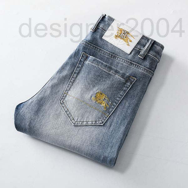 

men's jeans designer light luxury high-end jeans men's 2021 new slim fit small feet elastic trend straight long pants european goo, Blue