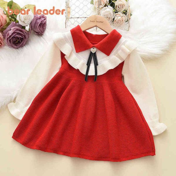 

bear leader autumn winter girls dress girls 2-6 y kids princess party sweater knitted dress christmas costume baby girl clothes y220819, Red;yellow