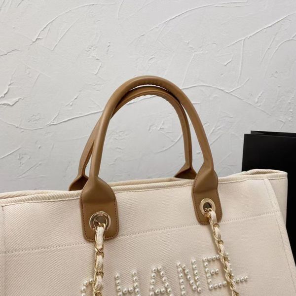 

luxury women's fashion evening bags brand ch handbags pearl tote canvas beach bag designers female portable shoulder large capacity big, Black;red