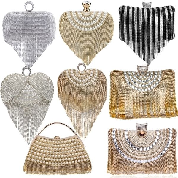 

gloig fashion women tassel evening bags diamonds beaded clutch wedding purse shoulder party laides case 220818