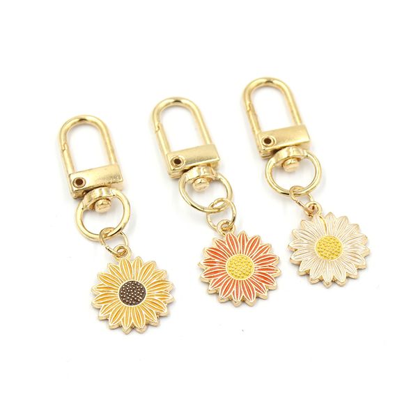 

wholesale women girls sun flower pendant keychain fashion key rings zipper pull charm planner charms accessories hangbag hanging pendants ke, Slivery;golden
