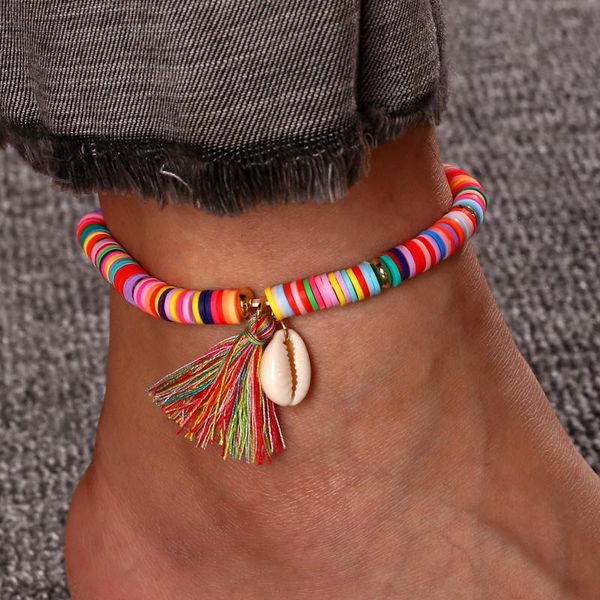 

bohemian shell anklets strand for women tassel charms ankle bracelet handmade summer beach jewelry foot, Black