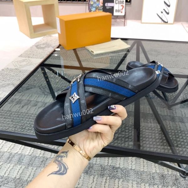 

2022 summer luxury sandals shoes calfskin leather men slippers slip on beach slide flats flip flops sandalias size38-45 rd220608, Black