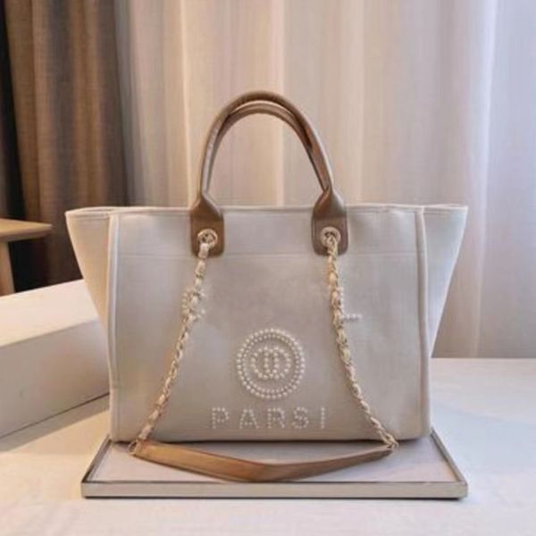 

women's luxury fashion handbags evening bags brand ch pearl tote canvas beach bag female portable large capacity big handbag designers