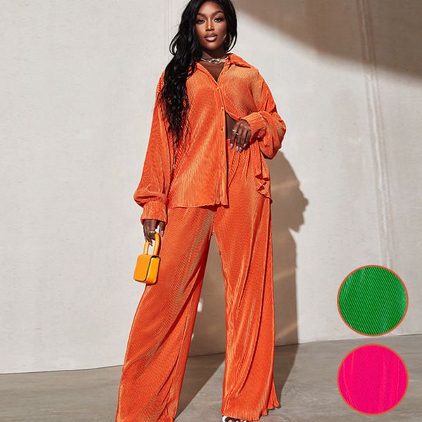 

autumn long sleeve casual two piece set women's fashion shirt wide leg pants suit ladies outfits, White