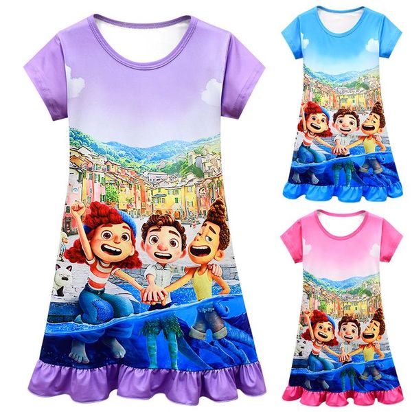 

2021 girls pajamas luca children's short-sleeved ruffle dress 8049287c, Blue;red