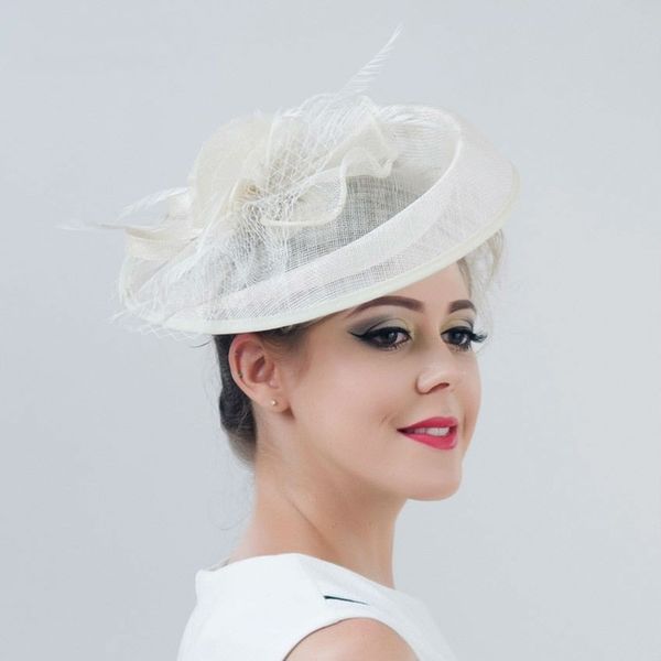 

women formal fedora hat mariage bride hairpins ladies elegant feathers fascinators headband church sinamay hat 220819, Blue;gray