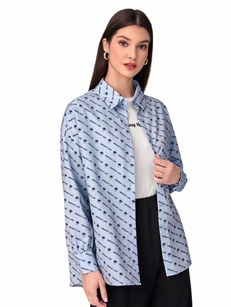 

tropical and letter graphic drop shoulder shirt p6bb#, White