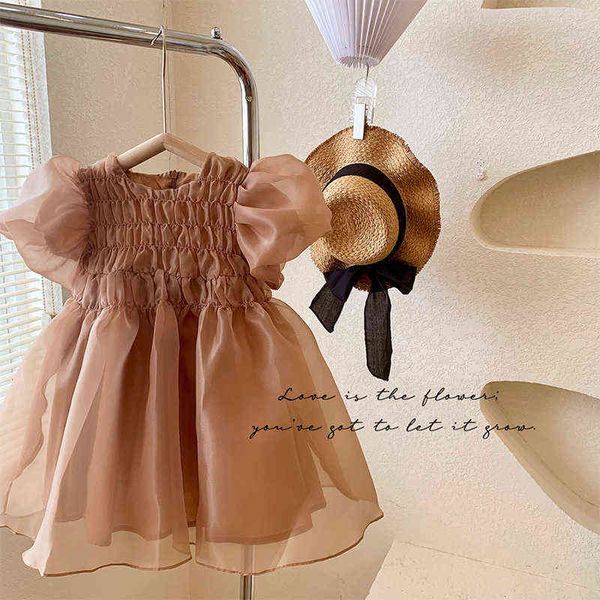 

baby temperament princess dress french pleated children clothing 2022 summer fairy toddler fluffy yarn dress boutique clothes y220819, Red;yellow