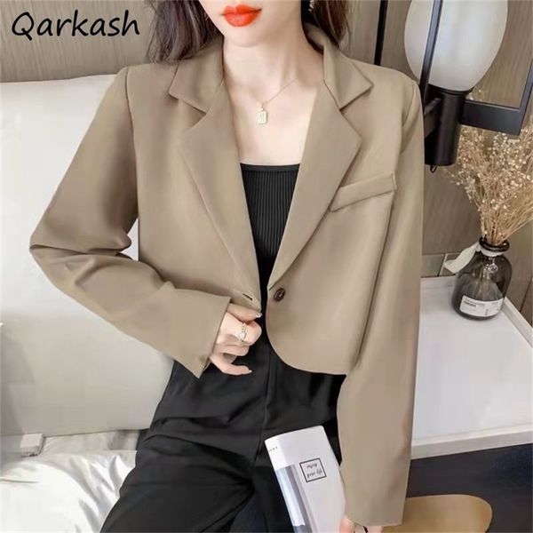 

blazers women cropped solid simple single button classic all match teens elegant mujer outwear autumn design chic ins stylish 220819, Black;brown