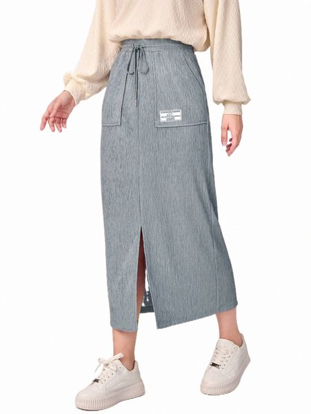 

patched detail split hem skirt t3g9#, Black