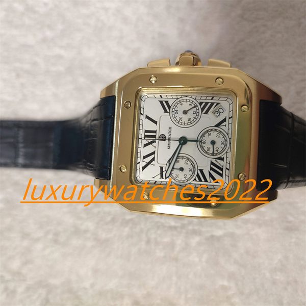 

mp factory 42mm men's watch white dial quartz movement roman dial black lether strap wristwatch elegant super quality montre de luxe, Slivery;brown