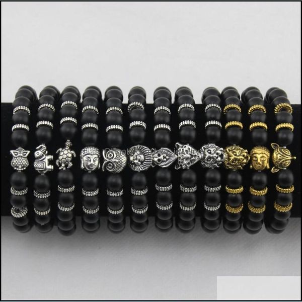 

charm bracelets mens luxury jewelry women matt stone bead bracelet elephant leopard head lion owl turtle lava drop delivery bdejewelry dh6xo, Golden;silver