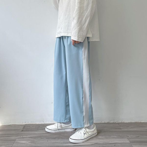 

wide leg pants women patchwork korean fashion overisze elastic waist for full length trousers all-match, Black;white