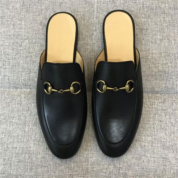 

op quality 28 styles genuine leather loafers muller slipper with buckle fashion women princetown ladies casual mules flats276v, Black