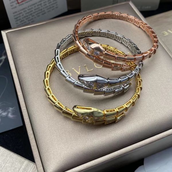 

selling bulgarian 925 sterling silver bangle head and tail diamond snake bone bracelet women's fashion brand personality luxury jewelry, Black