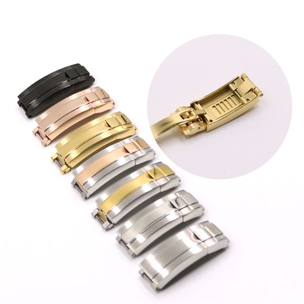 

carlywet 9mm x 9mm brush polish stainless steel watch band buckle glide lock clasp steel for bracelet rubber leather strap belt 220819, Black;brown
