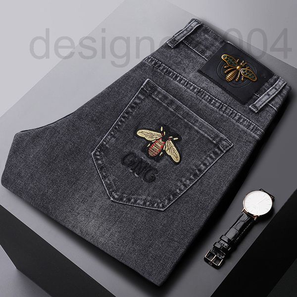 

men's jeans designer little bee spring new jeans men's fashion brand slim elastic grey little foot korean 5b14, Blue