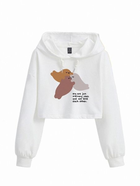 

x wang xx cartoon & slogan graphic drop shoulder drawstring hoodie s5jt#, Black