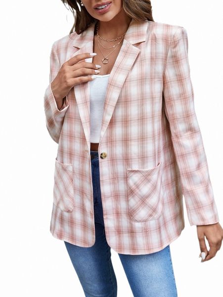 

notched collar tartan blazer n2wr#, White