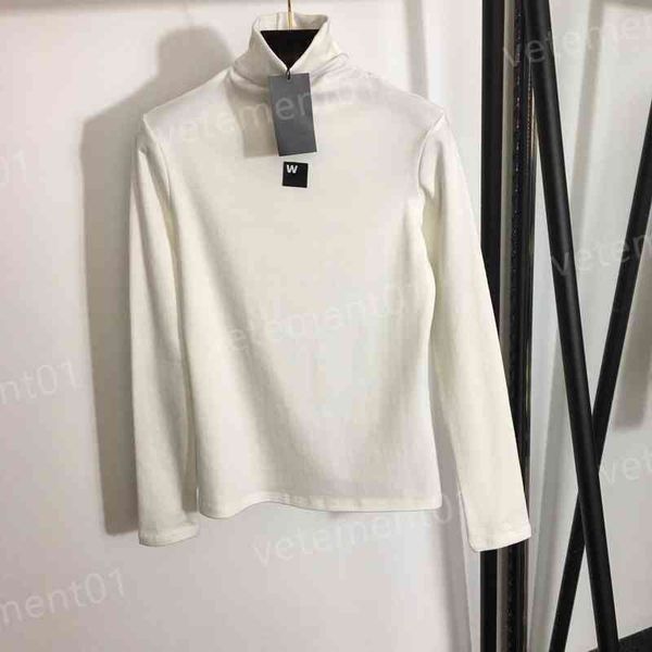 

womens long sleeve t-shirts wang letter print turtleneck t-shirt warm plus fleece thickening bottoming shirts luxury designer women clothin, White