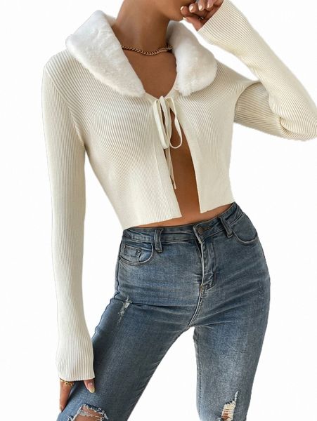 

borg collar knot front cardigan 21fe#, White;black