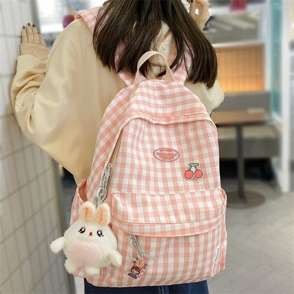 

fashion lady cute lattice backpack women kawaii lapbag female college plaid girl cool travel student trendy 220818