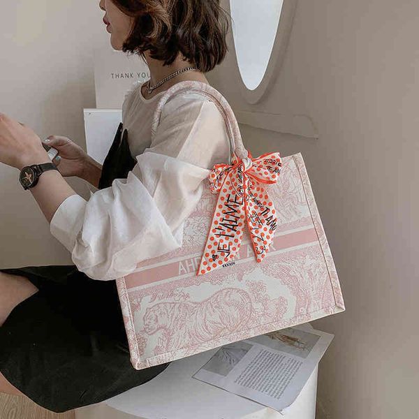 

58% off outlet online wholesale printed handbag fashion canvas large capacity shoulder bag bow scarf tote bag