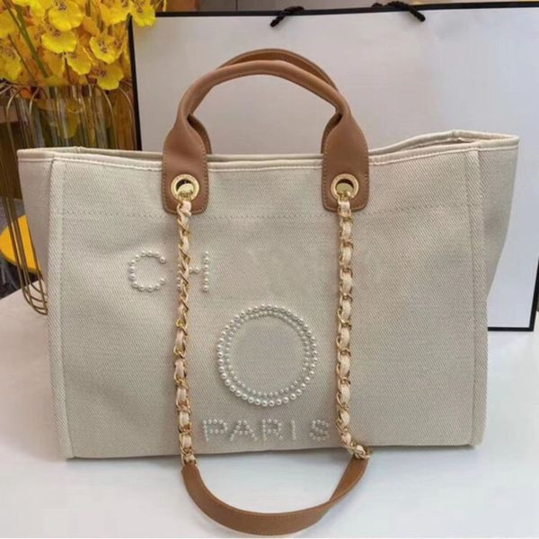 

luxury fashion women's handbags evening bags brand ch pearl tote canvas beach bag female portable large capacity big handbag designers