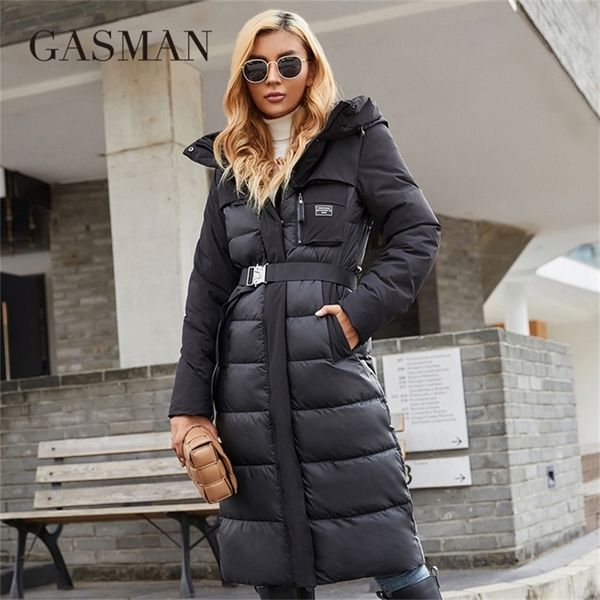 

gasman women s jacket long fashion grace women winter down jackets zipper pocket with belt parka outwear 8189 220819, Black;brown