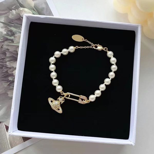 

luxury pearl bracelet designer pin saturn beaded chain ladies diamond jewelry pearls bracelet wedding party valentine's day gift, Black