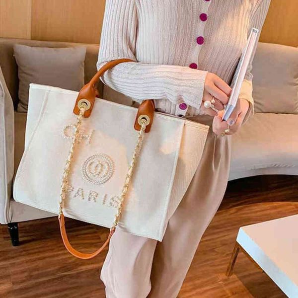 

women's fashion luxury handbags beach bags brand ch designers pearl tote canvas evening bag ladies girl backpack female portable large