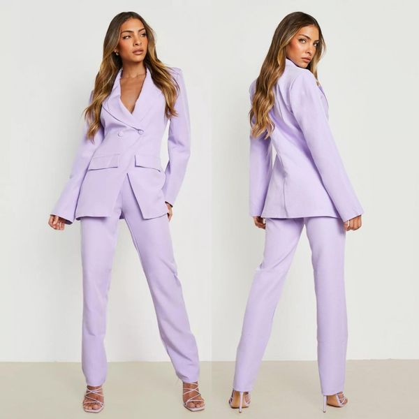 

lilac women suits notched lapel office lady tuxedos double breasted female business suit slim fit evening formal blazers 2 pieces set jacket, Black;gray