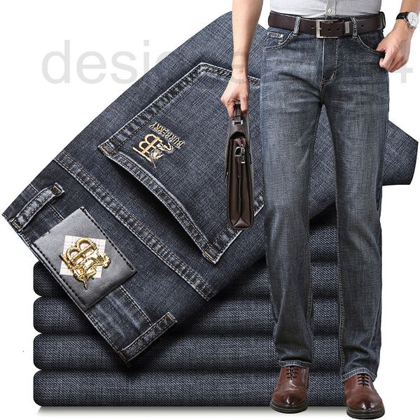 

men's jeans designer brand spring and summer thin jeans men's high waist elastic straight tube loose business casual 3vgo, Blue