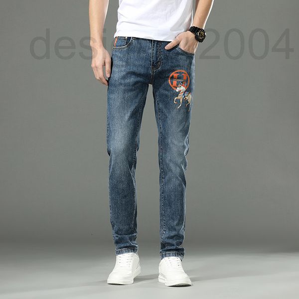

men's jeans designer 2022 spring and summer high-end jeans men's elastic slim fit pants light luxury fashion embroidery printing t, Blue