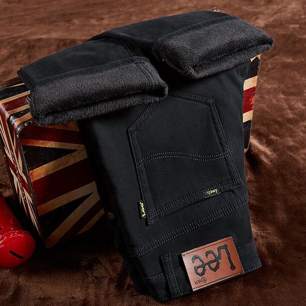 

men's jeans designer 2021 plush thickened men's denim pants winter new warm straight tube loose brand black we58, Blue