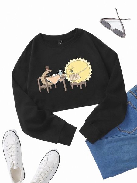 

x harmony enright illustration cartoon graphic crop sweatshirt g6pp#, Black