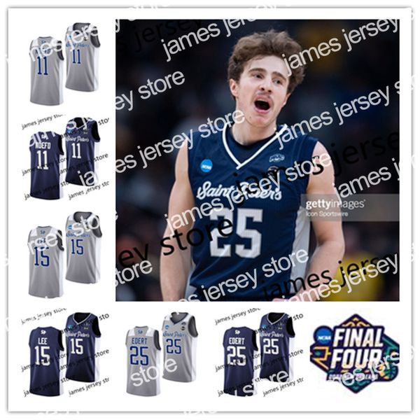 

22 2022 ncaa saint peter's peacocks stitched college basketball jersey 11 kc ndefo 15 matthew lee 5 daryl banks iii 25 doug edert jerse, Black