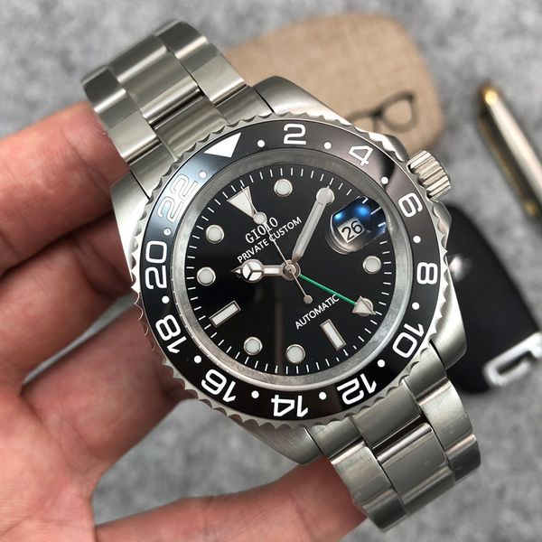 

automatic mechanical mens watch gmt black blue ceramic, Slivery;brown