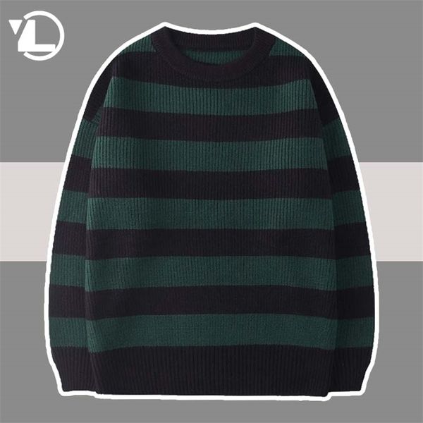 

striped knitted sweater men women vintage tate langdon loose sweaters harajuku green warm autumn jumper pullover casual 220819, White;black