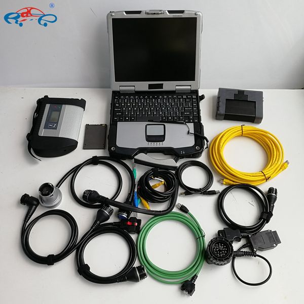 

v03.2023 professional tools mb star c4 icom a2 diagnostic code scanner multiplexer and cables second hand lapcf30 4gb for bmw for mercedes c