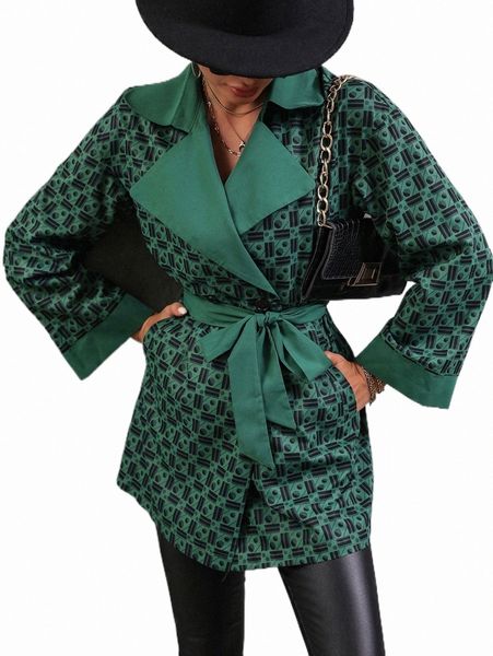 

women's down & parkas geo print drop shoulder belted coat k8lp#, Black