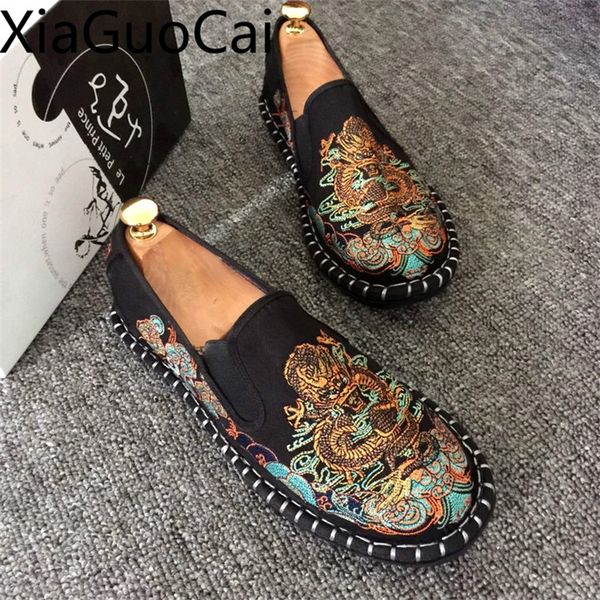 

embroidered mens casual loafers summer fashion slip on male canvas shoes lightweight breathable flat 220819, Black